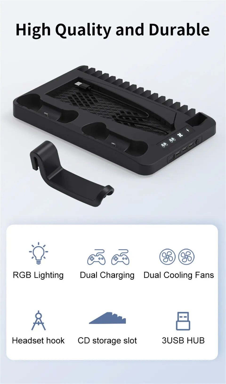 EASE GAMINJA Stand Cooling Station With RGB Light Cooling Fan Dual Controllers Charger For Playstation 5