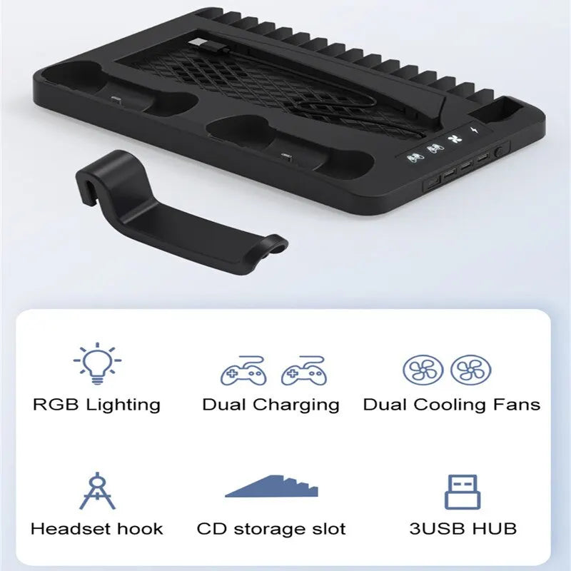 EASE GAMINJA Stand Cooling Station With RGB Light Cooling Fan Dual Controllers Charger For Playstation 5